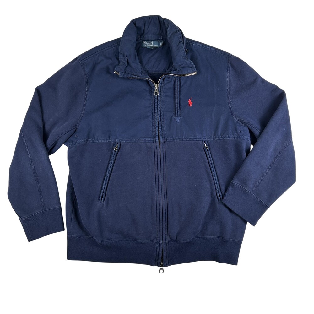 Polo Ralph Lauren Jacket Mens XL Navy Fleece Lined Hooded Windbreaker Zip Heavy